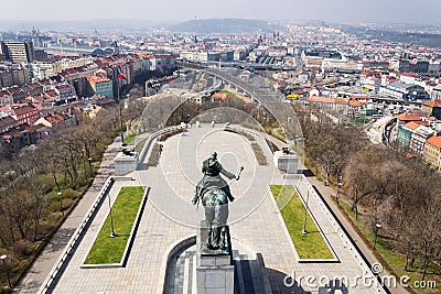 Prague panorama skyline with Jan Zizka equestrian statue, Czech Republic Stock Photo