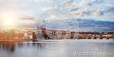 Prague panorama. View of Charles Bridge and Vltava in Prague Czech Republic. Prague landmarks Stock Photo