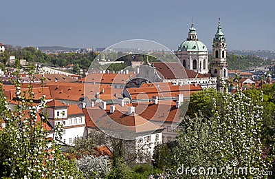 Prague - Panoramic with St. Nicholas cathedral Stock Photo