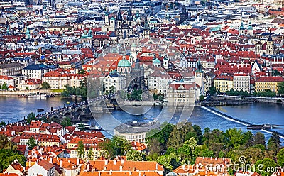 Prague panoramic view, Charles bridge, Czech Republic. River Vltava Editorial Stock Photo