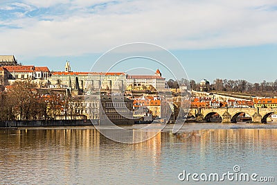 Prague panoramic view postcard historical part of the city of Karlov bridge Stock Photo