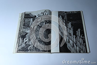 Prague in pictures book by Karel Plicka. Buildings in city center Editorial Stock Photo