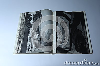 Prague in pictures book by Karel Plicka. Buildings in city center Editorial Stock Photo