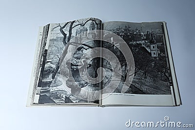 Prague in pictures book by Karel Plicka. Garden and streets in Prague Editorial Stock Photo