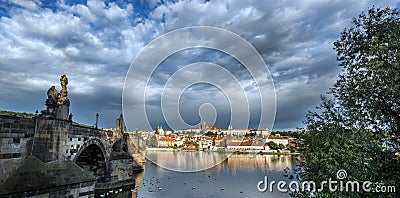 Prague River from the charles bridge Stock Photo