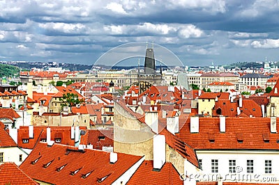 Prague roofs and cloudy sky Stock Photo