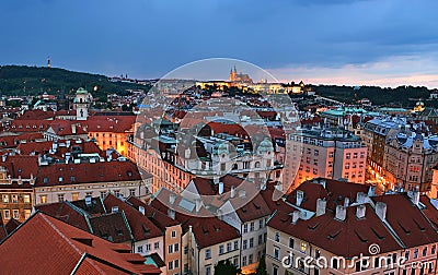 Prague roofs by night Stock Photo