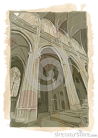 Prague St. Vitus Cathedral interior Vector Illustration