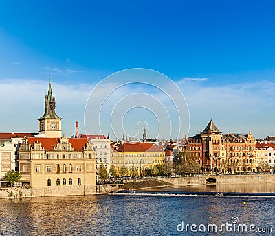 Prague Stare Mesto embankment view from Charles bridge Stock Photo