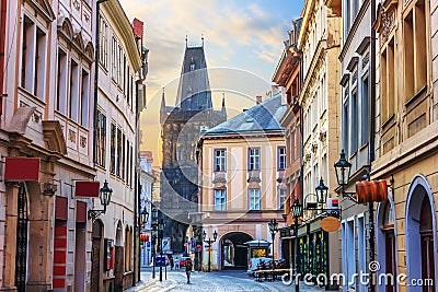 Prague street Celetna, part of the Royal Route close to the Powder Gate, Czech Republic Editorial Stock Photo