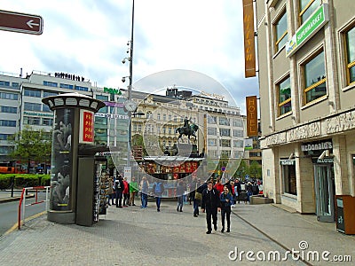 Prague street full of people and tourists Editorial Stock Photo