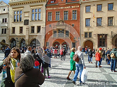 Prague street full of people and tourists Editorial Stock Photo