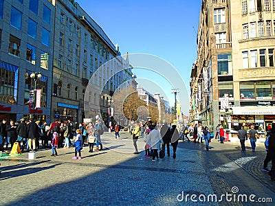 Prague street full of people and tourists Editorial Stock Photo