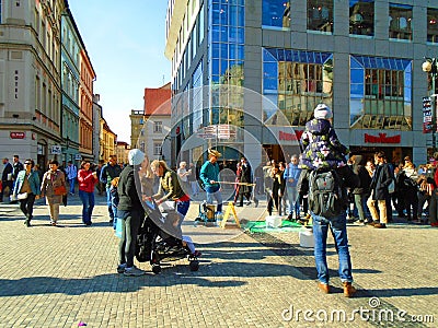 Prague street full of people and tourists Editorial Stock Photo