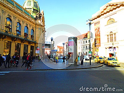 Prague street full of people and tourists Editorial Stock Photo