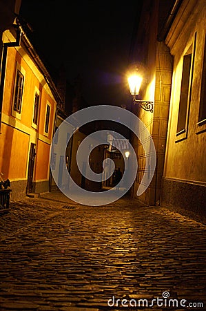 Prague street at night Stock Photo