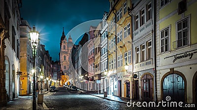 Prague Street Night Dawn Sky House Lantern Editorial Stock Photo