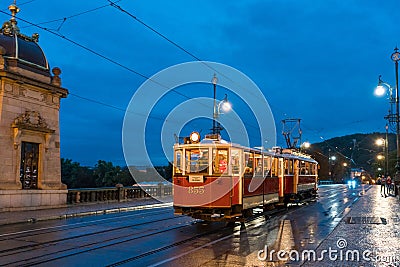 Prague street view at night Editorial Stock Photo