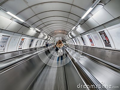 Prague subway escalator Editorial Stock Photo