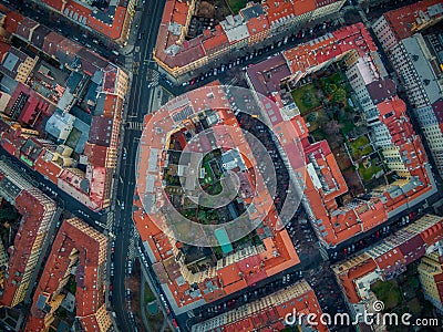 Prague topdown drone vinohrady bird view Stock Photo