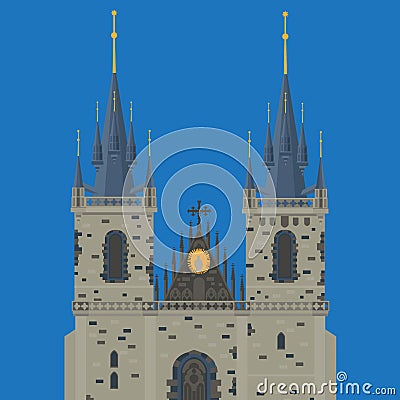 Prague town, Czech Republic. Church of Mother of God before Tyn, Old Town Square in European city. Famous, tourists travel Stock Photo