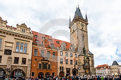 Prague Town Square Czech Republic, sunrise city skyline at Astronomical Clock Tower Editorial Stock Photo