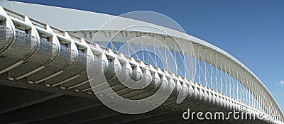 Prague Troja bridge - modern architecture, bowstring arch bridge on Vltava river Stock Photo