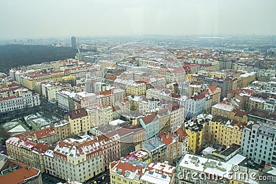 Prague winter cityscape during a grey day, with view on residential apartment buildings Stock Photo