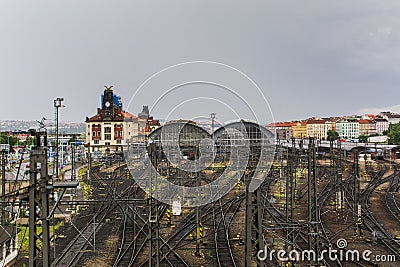 Praha central train station and railway lines Editorial Stock Photo