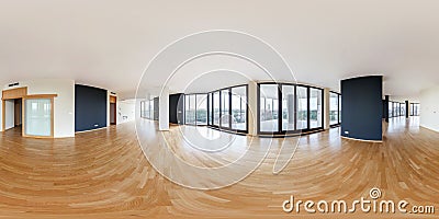 PRAHA, Czech Republic - JULY 21, 2014: Modern white empty loft apartment interior, living room, hall, panorama, full 360 panorama Editorial Stock Photo