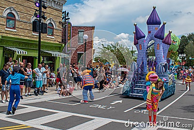 Prairie Dawn , Ernie and woman dancers in Sesame Street Party Parade at Seaworld 1 Editorial Stock Photo