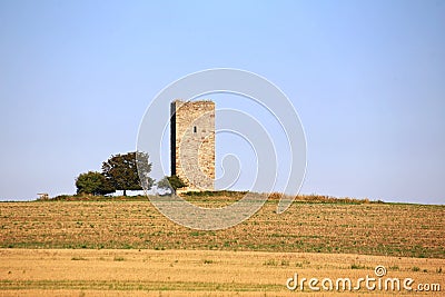 Prairie-like shot of medieval German watchtower (called Blaue Warte) near Wanzleben Stock Photo