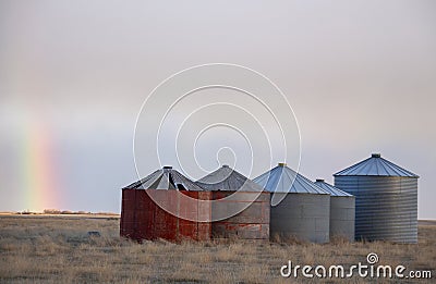 Prairie Storm Clouds Granary Stock Photo