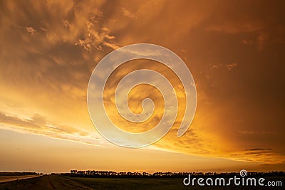 Prairie Storm Clouds Sunset Stock Photo