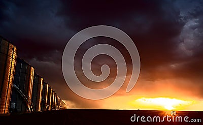 Prairie Storm Clouds Sunset Editorial Stock Photo