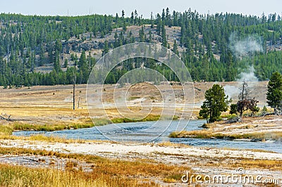 Prairie view of Firehole River on Fairy Falls trail Stock Photo