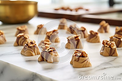 pralines cooling on a marble countertop Stock Photo