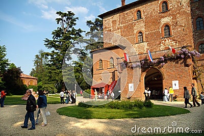 Pralormo, Piedmont, Italy. -04-25-2009- Messer Tulipano gardening exhibition with spring tulips blooming at Pralormo Castle Editorial Stock Photo