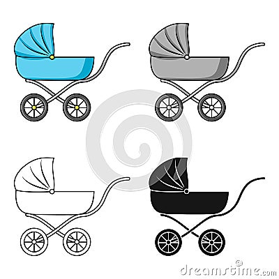 Pram icon in cartoon style isolated on white background. Baby born symbol stock vector illustration. Vector Illustration