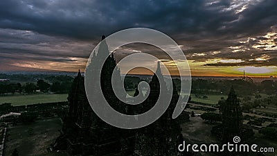 Prambanan Temple siluet at sunrise Stock Photo