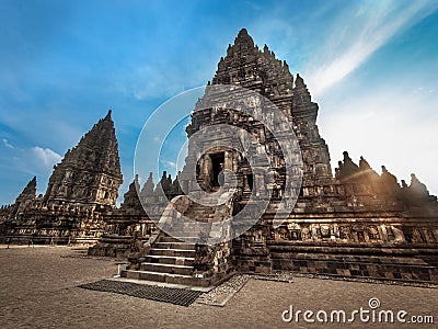 Prambanan Temple at Sunset, Central Java, Indonesi Stock Photo