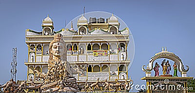 Pranami Krisna trust temple and residential complex with huge Shiva statue in front at Rameswaram, India Editorial Stock Photo