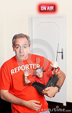 Reporter Prank Stock Photo