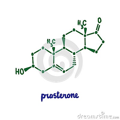 Prasterone hand drawn vector formula chemical structure lettering blue green Vector Illustration