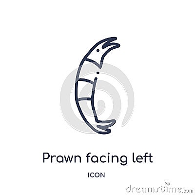 Prawn facing left icon from nautical outline collection. Thin line prawn facing left icon isolated on white background Vector Illustration