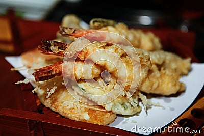 Prawn Shrimp Vegetable Tempura Stock Photo