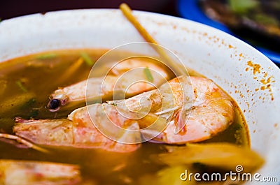 Prawn in Tomyam Soup Stock Photo