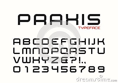 Praxis vector decorative regular font design, alphabet, typeface Vector Illustration