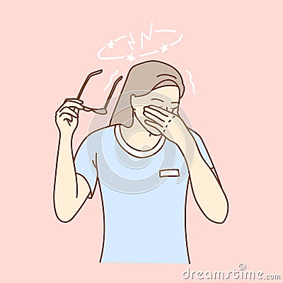 Health and pain. Stressed exhausted young people having strong tension headache. Vector Illustration