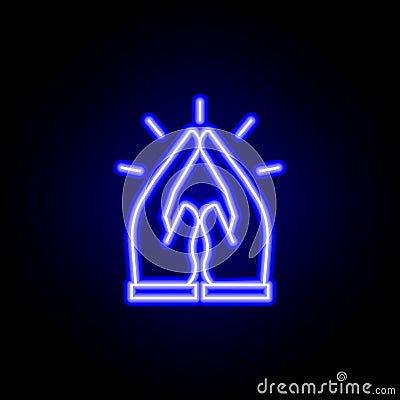 pray, death, hands outline blue neon icon. detailed set of death illustrations icons. can be used for web, logo, mobile app, UI, Cartoon Illustration